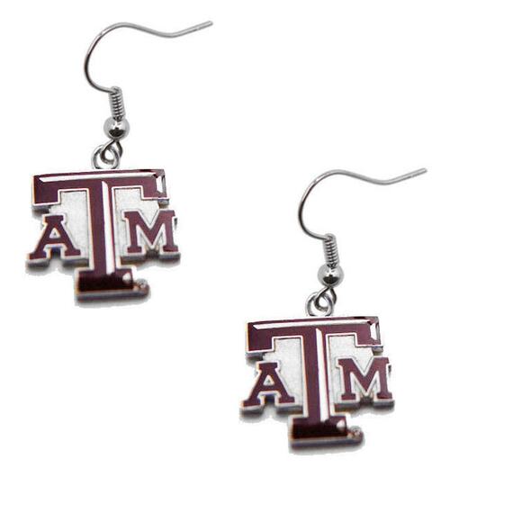 NCAA Texas A&M Aggies Earrings Dangle Licensed Pair Team Fan  J Hook - Picture 3 of 3